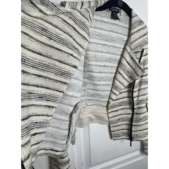 Stoosh Moto Jacket Full Zip Textured Tweed Light Weight Ivory Blazer Womens M - Picture 5 of 10